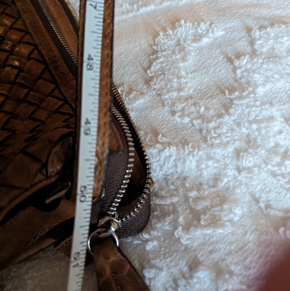 Macon Collection Cognac Leather Woven Crossbody - Picture 12 of 12